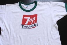 画像1: 70s USA製 Championチャンピオン 7up The Uncola 染み込みプリント コットン リンガーTシャツ 白×緑 L (1)