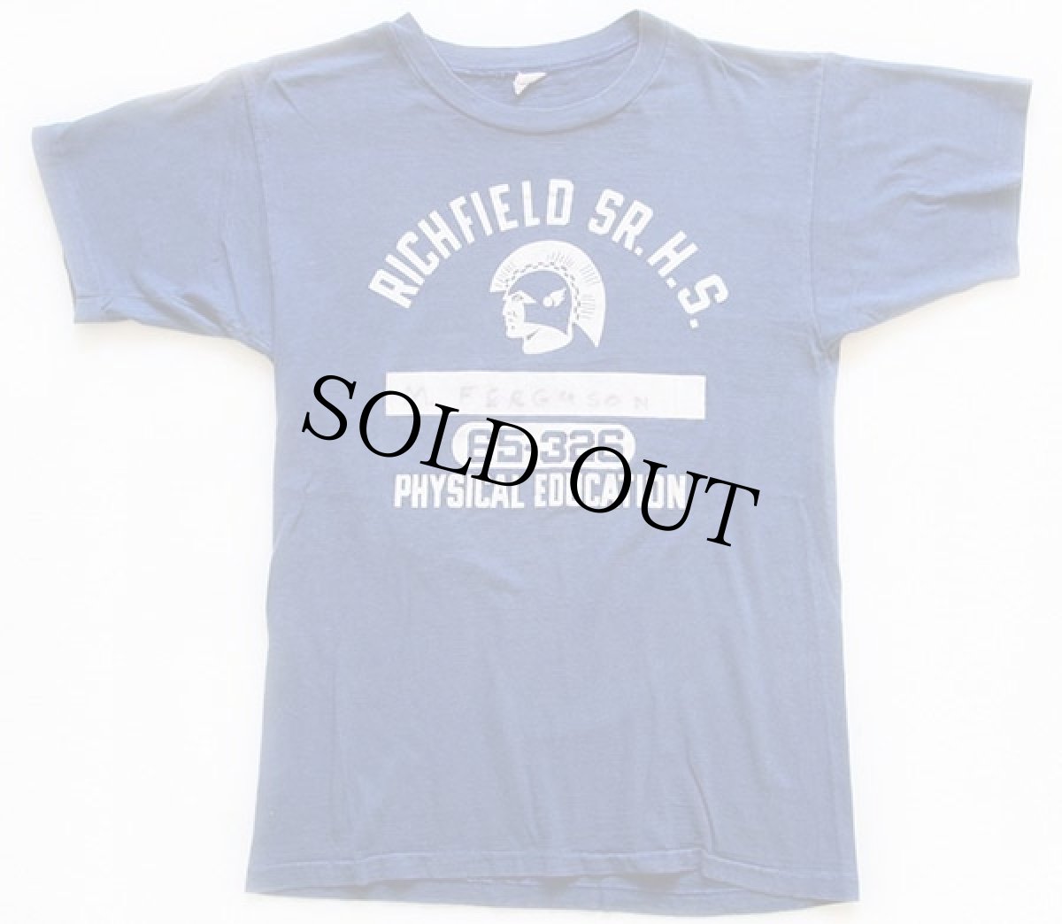 画像2: 60s CHAMPIONチャンピオン ランタグ RICHFIELD SR.H.S. PHYSICAL EDUCATION 五段中抜き コットンTシャツ 青 M (2)