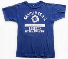 画像2: 60s CHAMPIONチャンピオン ランタグ RICHFIELD SR.H.S. PHYSICAL EDUCATION 五段中抜き コットンTシャツ 青 M (2)