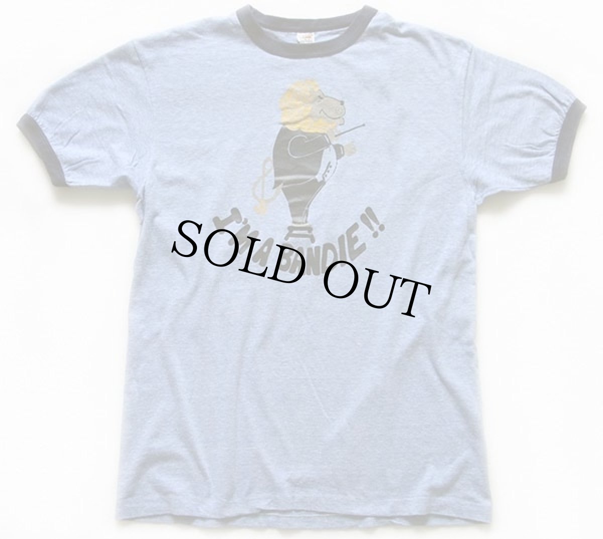 画像2: 70s USA製 Hanes I'M A BANDIE !! MSM BAND ライオン 指揮者 リンガーTシャツ 杢ブルー×紺 L (2)