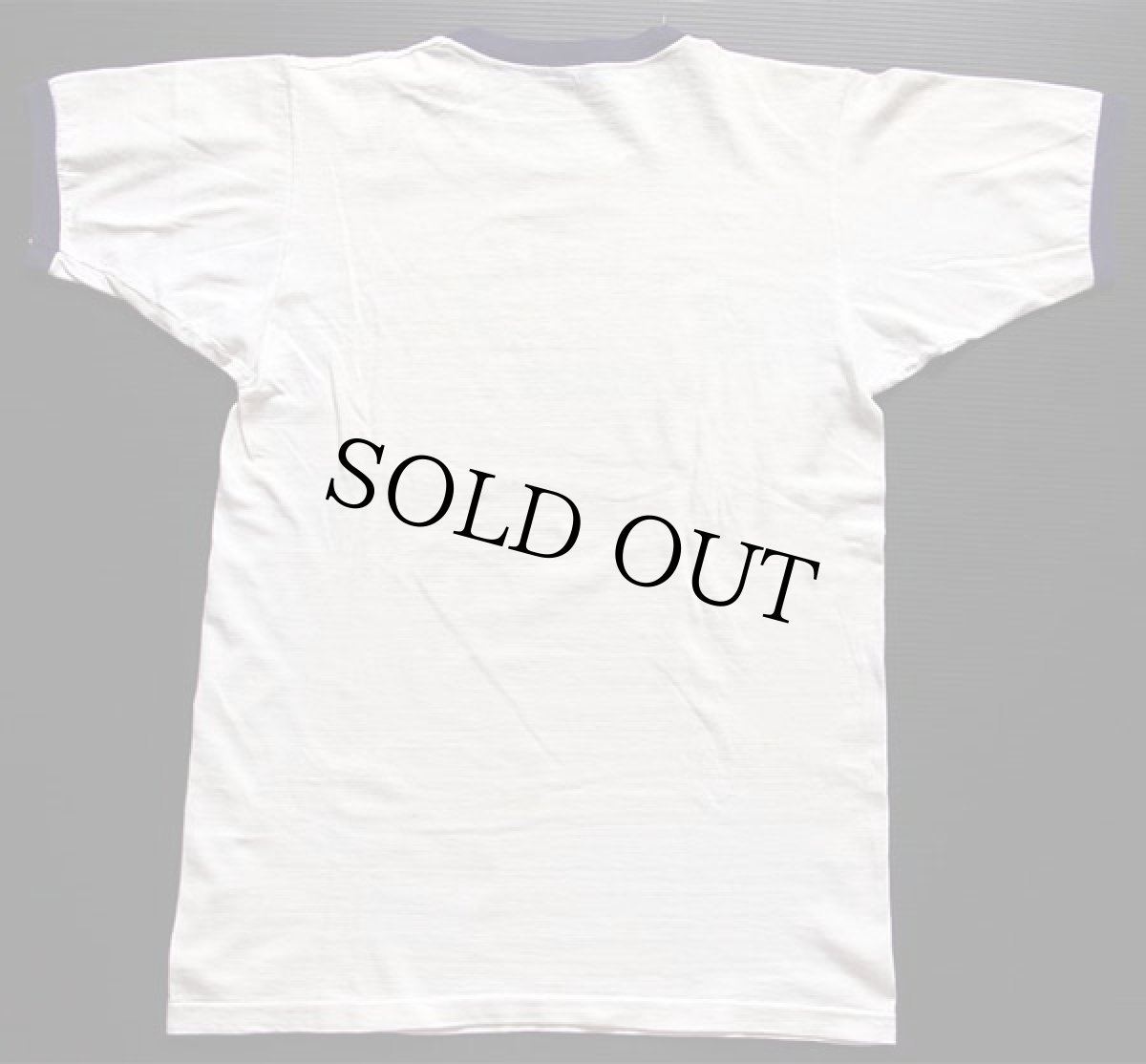 画像3: 60s CHAMPIONチャンピオン プロダクツ OCEANSIDE ウイングフット 三段中抜き 染み込みプリント コットン リンガーTシャツ 白×紺 M (3)