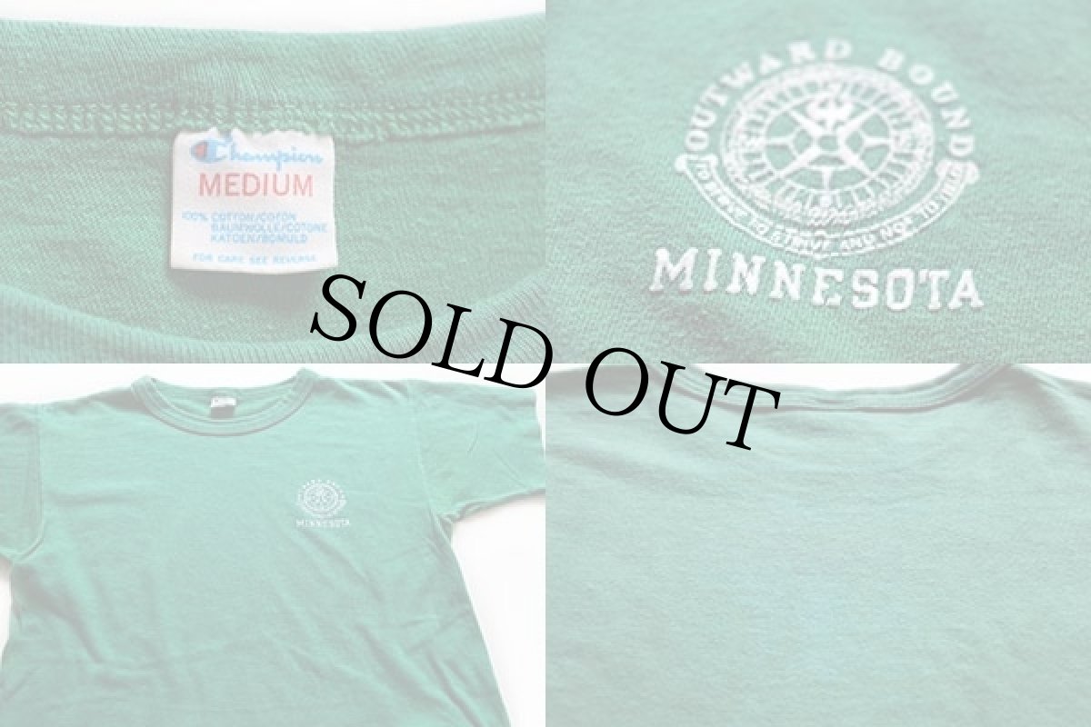 画像4: 80s USA製 Championチャンピオン OUTWARD BOUND MINNESOTA フェルトプリント コットンTシャツ 緑 M (4)