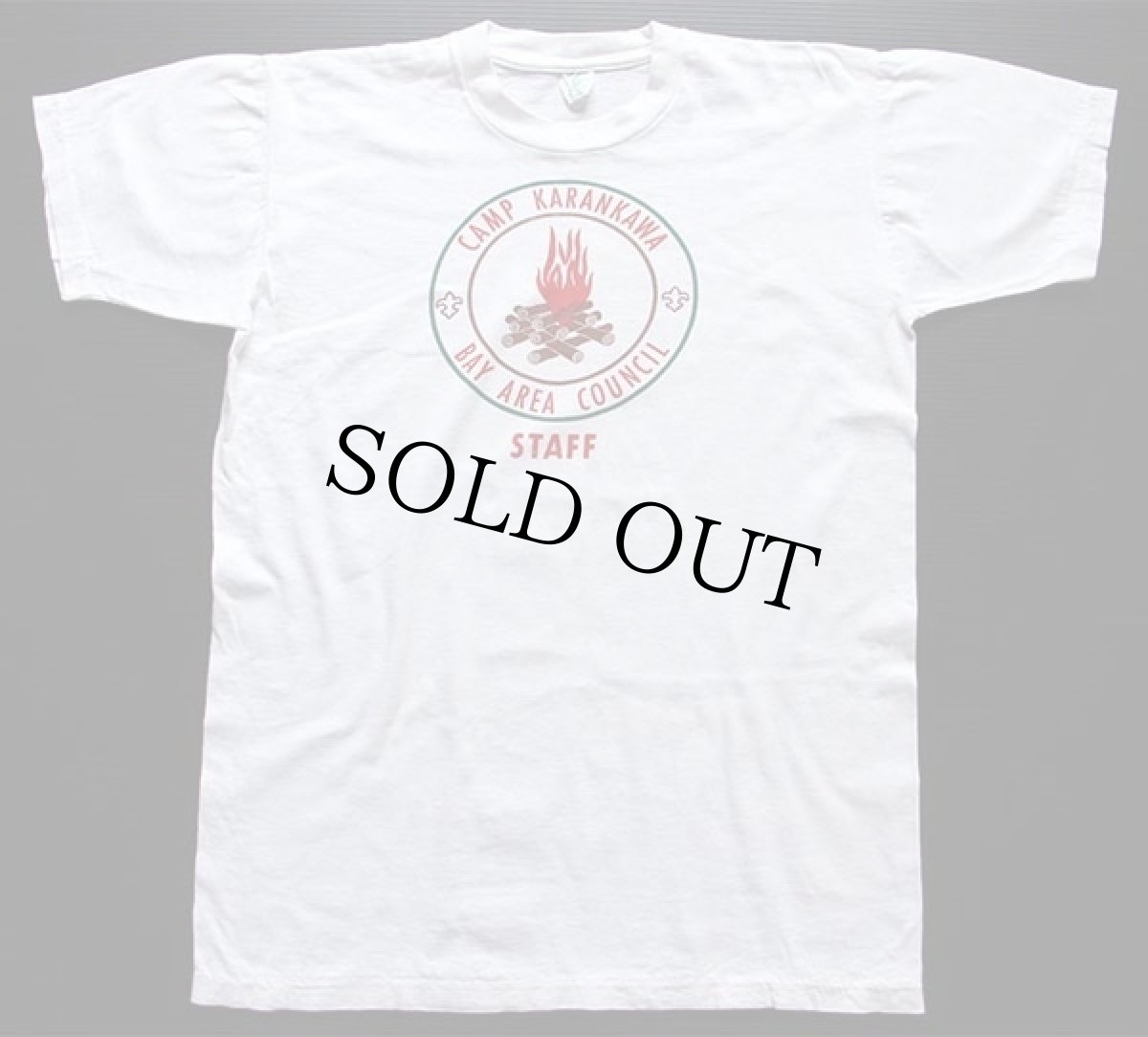 画像2: 60s BSA ボーイスカウト CAMP KARANKAWA 染み込みプリント コットンTシャツ 白 L (2)