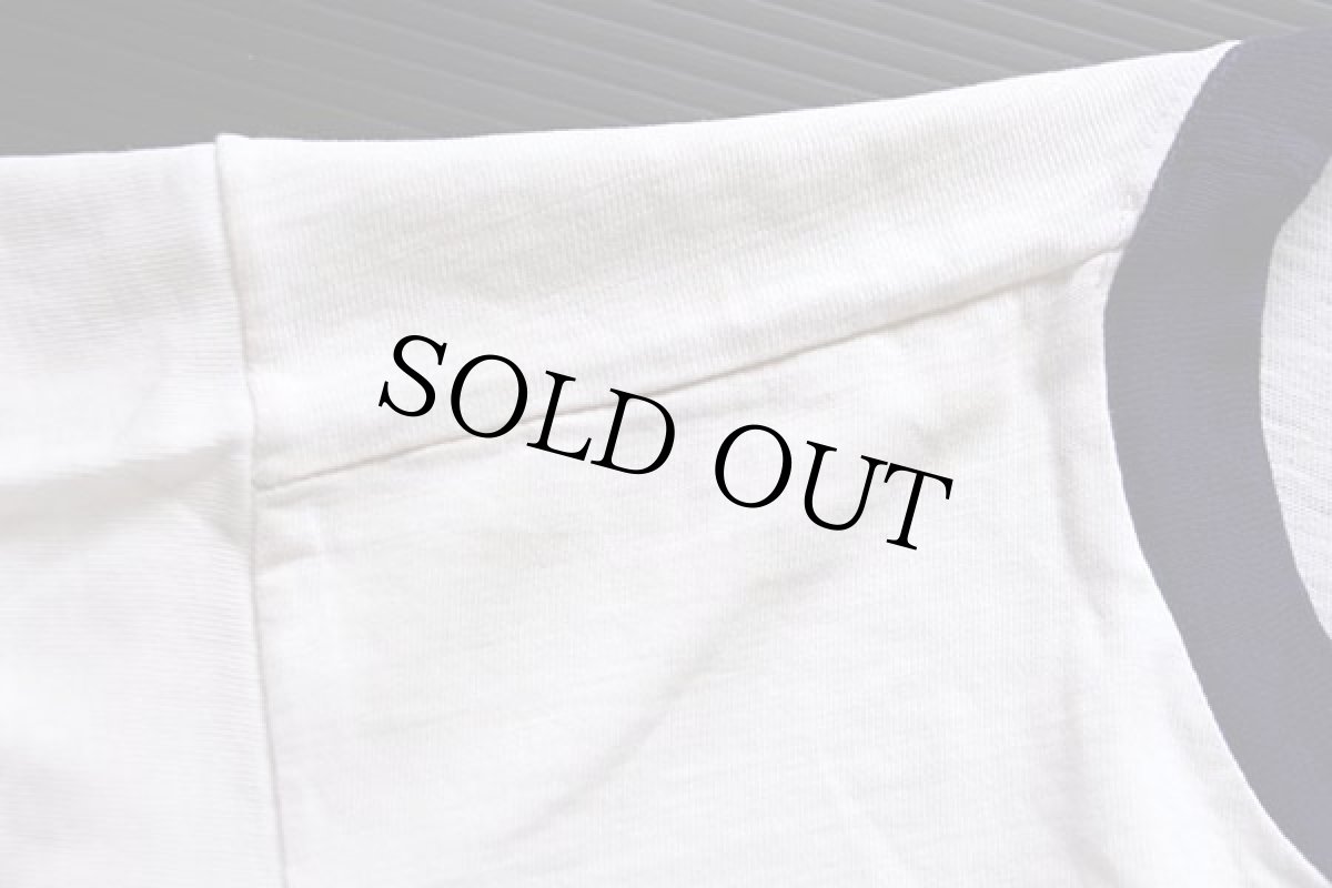 画像6: 60s CHAMPIONチャンピオン プロダクツ OCEANSIDE ウイングフット 三段中抜き 染み込みプリント コットン リンガーTシャツ 白×紺 M (6)