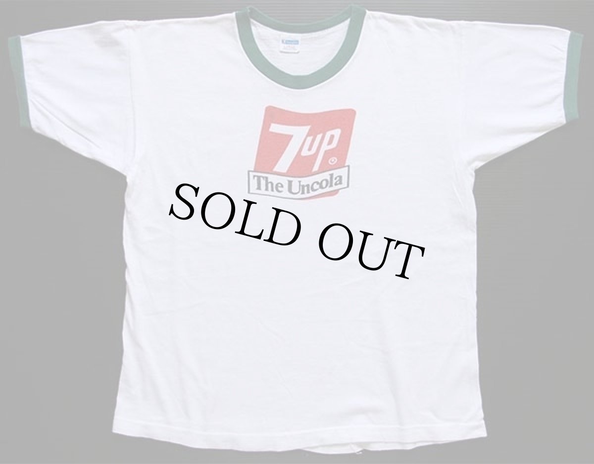 画像2: 70s USA製 Championチャンピオン 7up The Uncola 染み込みプリント コットン リンガーTシャツ 白×緑 L (2)