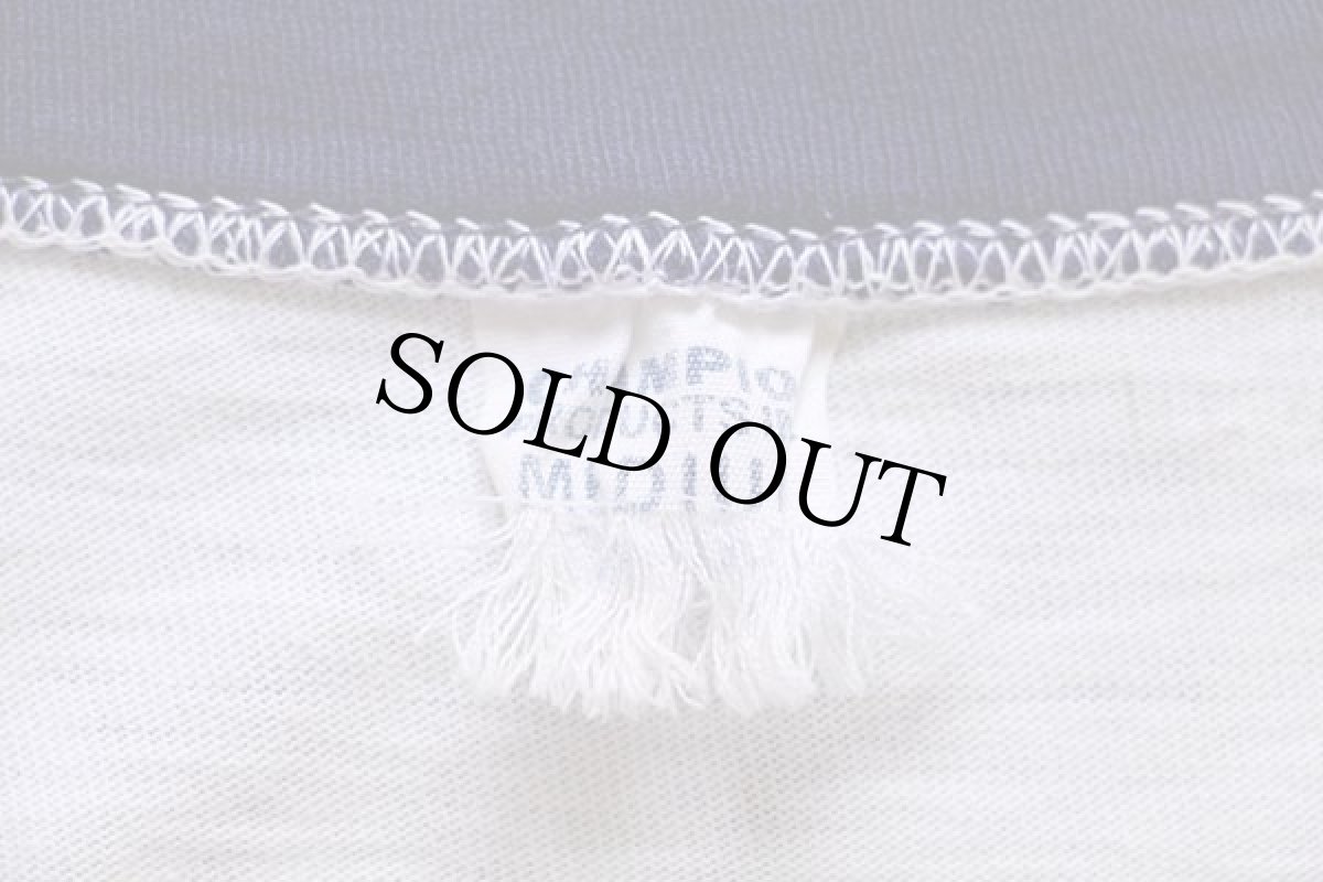 画像5: 60s CHAMPIONチャンピオン プロダクツ OCEANSIDE ウイングフット 三段中抜き 染み込みプリント コットン リンガーTシャツ 白×紺 M (5)