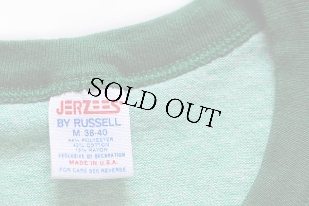 画像3: デッドストック★80s USA製 ESPERANTO スター 染み込みプリント リンガーTシャツ 杢グリーン M (3)