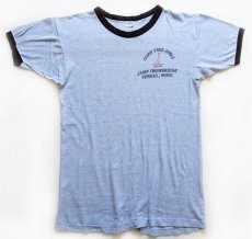 画像2: 70s USA製 Championチャンピオン CAMP FIRE GIRLS 染み込みプリント 88/12 リンガーTシャツ 杢ブルー XL (2)