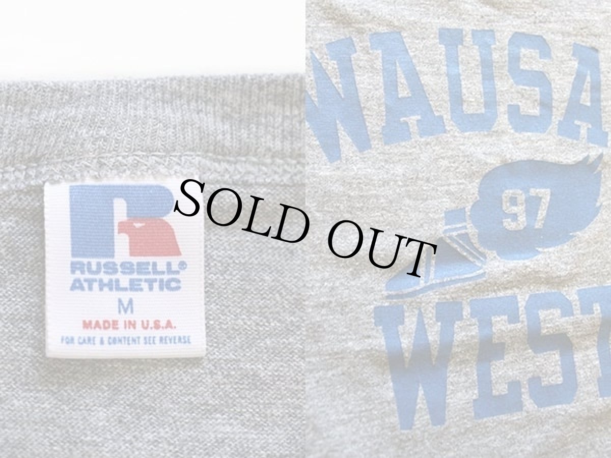 画像3: 90s USA製 RUSSELLラッセル WAUSAU WEST ウイングフット 三段中抜き Tシャツ 杢グレー M (3)