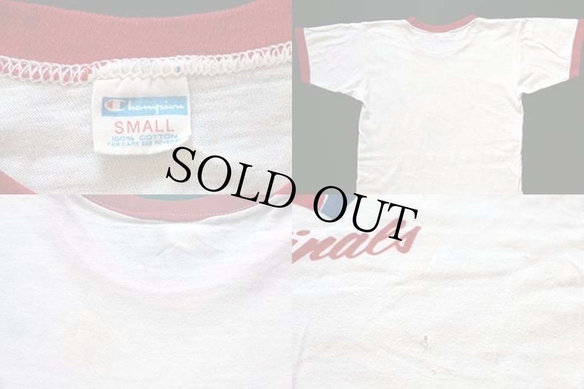 画像3: 70s USA製 Championチャンピオン MARSHALL-U Cardinals 染み込みプリント コットン リンガーTシャツ 白×赤 S (3)