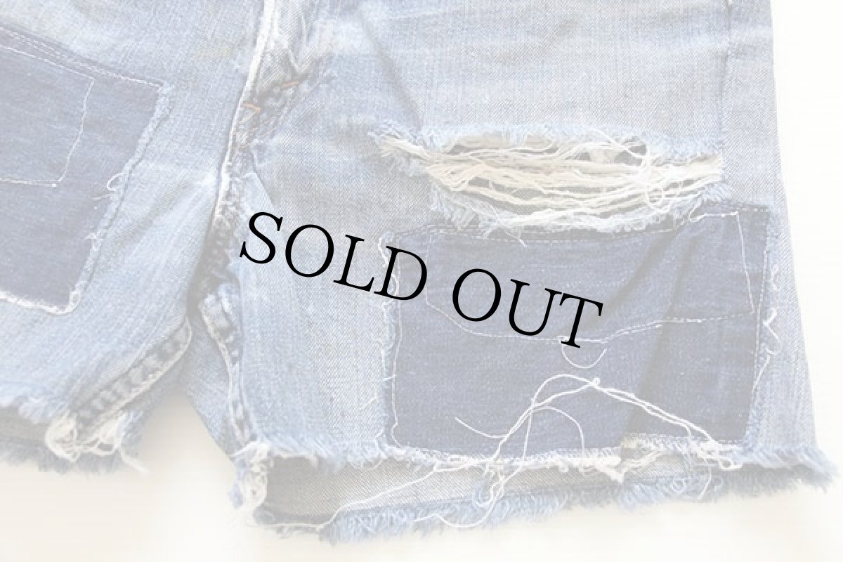 画像4: 70s USA製 Levi'sリーバイス 646 パッチワーク リペア カットオフ デニム ショートパンツ ボロ w34★ショーツ (4)