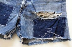画像4: 70s USA製 Levi'sリーバイス 646 パッチワーク リペア カットオフ デニム ショートパンツ ボロ w34★ショーツ (4)