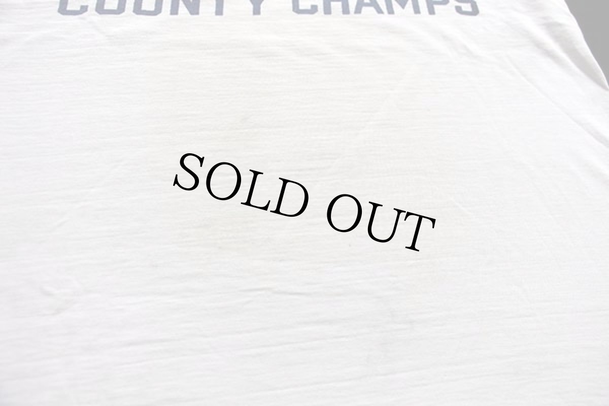 画像8: 60s CHAMPIONチャンピオン プロダクツ OCEANSIDE ウイングフット 三段中抜き 染み込みプリント コットン リンガーTシャツ 白×紺 M (8)