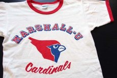 画像1: 70s USA製 Championチャンピオン MARSHALL-U Cardinals 染み込みプリント コットン リンガーTシャツ 白×赤 S (1)