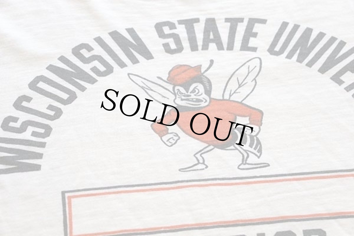 画像4: 60s CHAMPIONチャンピオン プロダクツ 五段中抜き 染み込みプリント コットン リンガーTシャツ 白×グレー M (4)