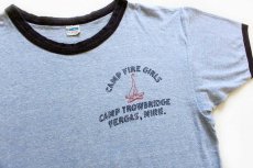 画像1: 70s USA製 Championチャンピオン CAMP FIRE GIRLS 染み込みプリント 88/12 リンガーTシャツ 杢ブルー XL (1)