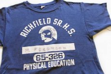 画像1: 60s CHAMPIONチャンピオン ランタグ RICHFIELD SR.H.S. PHYSICAL EDUCATION 五段中抜き コットンTシャツ 青 M (1)