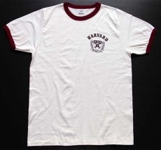 画像2: 80s USA製 Championチャンピオン HARVARD 染み込みプリント リンガーTシャツ 白×バーガンディ XL (2)
