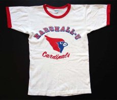 画像2: 70s USA製 Championチャンピオン MARSHALL-U Cardinals 染み込みプリント コットン リンガーTシャツ 白×赤 S (2)