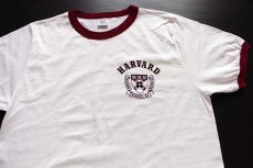 画像1: 80s USA製 Championチャンピオン HARVARD 染み込みプリント リンガーTシャツ 白×バーガンディ XL (1)