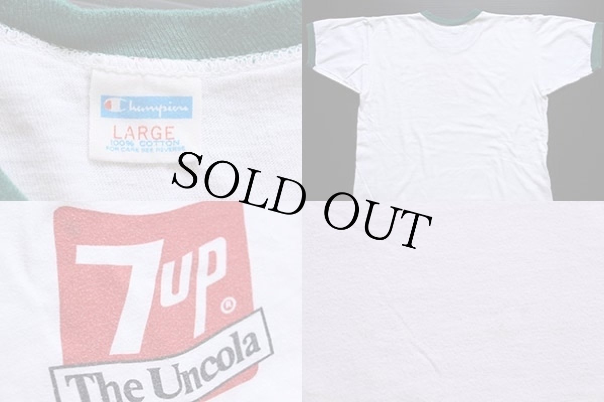 画像3: 70s USA製 Championチャンピオン 7up The Uncola 染み込みプリント コットン リンガーTシャツ 白×緑 L (3)