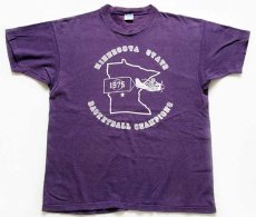 画像2: 70s USA製 Championチャンピオン MINNESOTA STATE BASKETBALL CHAMPIONS コットンTシャツ 紫 L (2)