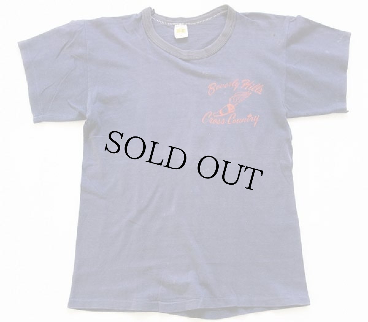 画像2: 70s USA製 RUSSELLラッセル Beverly Hills Cross Country ウイングフット コットンTシャツ ナス紺 フェード M (2)