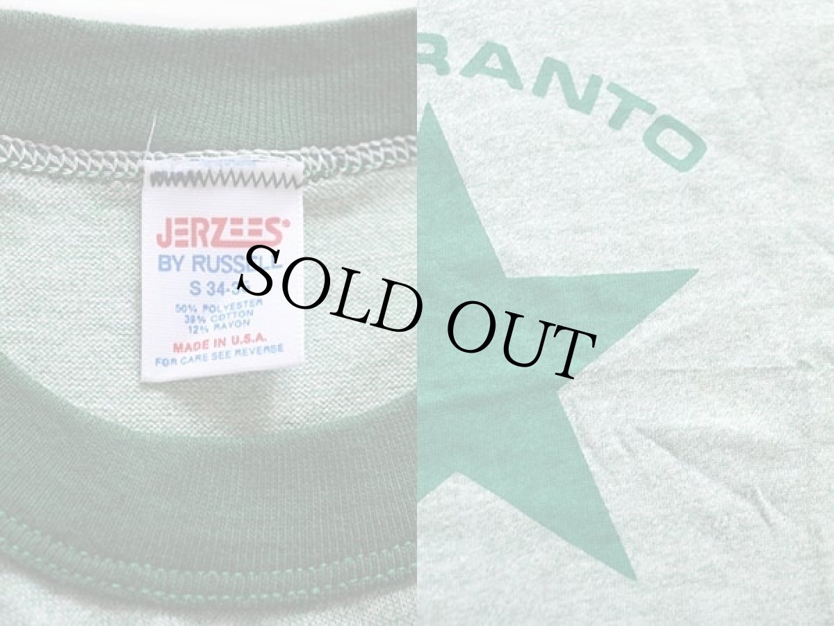 画像3: デッドストック★80s USA製 ESPERANTO スター 染み込みプリント リンガーTシャツ 杢グリーン S (3)