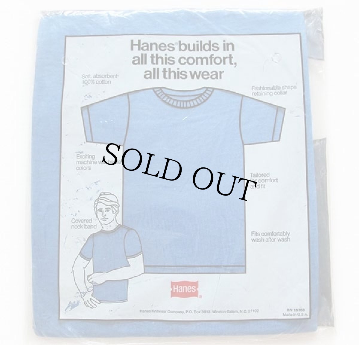 画像2: デッドストック★70s USA製 Hanes 無地 コットンTシャツ 青 S (2)