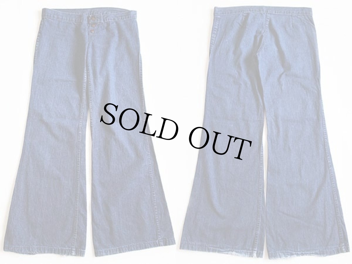 画像2: 70s PLUSH BOTTOMS ベルボトム インディゴ デニムパンツ w34 (2)