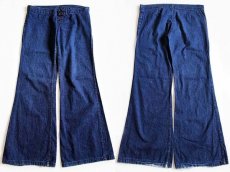 画像2: 70s PLUSH BOTTOMS ベルボトム インディゴ デニムパンツ w34 (2)