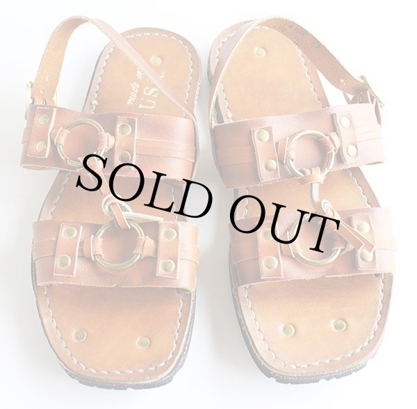 70s USA製 UNKNOWN タイヤソール レザー サンダル 茶 9N