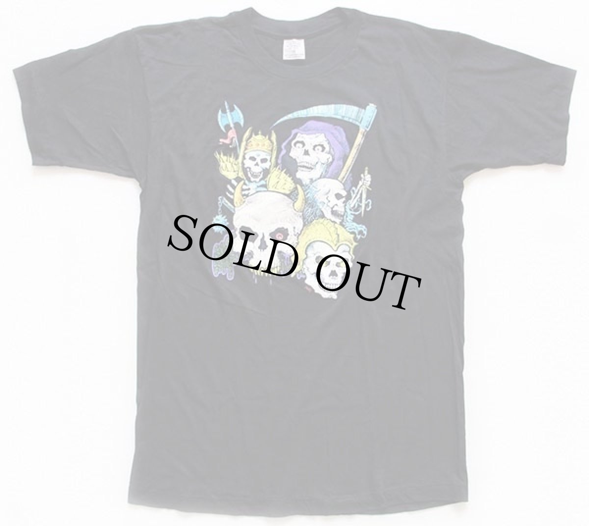 画像2: デッドストック★80s スカル 死神 蛍光プリント コットンTシャツ 黒 XL (2)