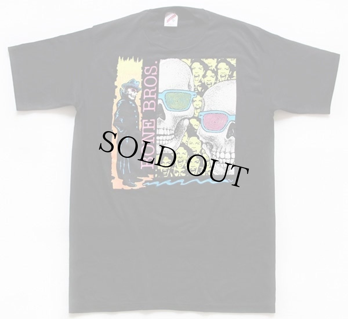 画像2: デッドストック★80s USA製 BONE BROS. スカル 蛍光プリント Tシャツ 黒 M (2)