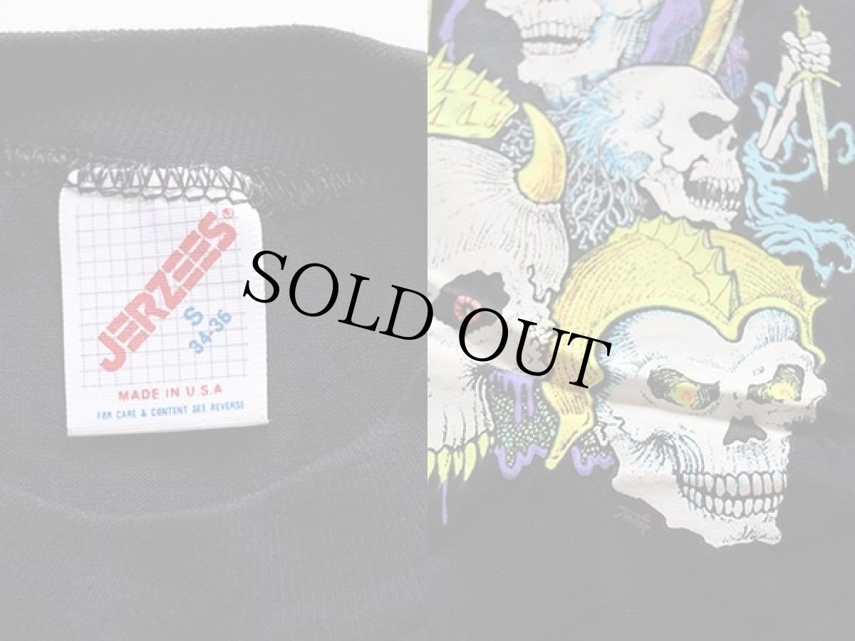 画像3: デッドストック★80s USA製 スカル 死神 蛍光プリント Tシャツ 黒 S (3)