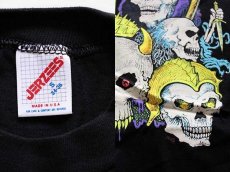 画像3: デッドストック★80s USA製 スカル 死神 蛍光プリント Tシャツ 黒 S (3)