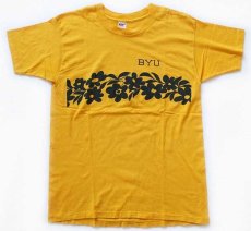 画像2: 80s USA製 Collegiate Pacific BYU フラワー 両面プリント コットンTシャツ 黄 L (2)