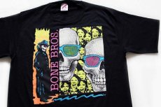 画像1: デッドストック★80s USA製 BONE BROS. スカル 蛍光プリント Tシャツ 黒 M (1)