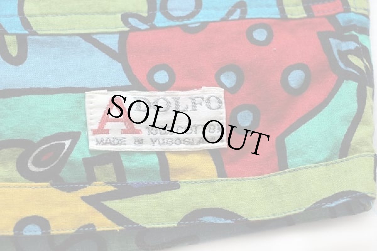 画像8: 80s ADOLFO ポップアート 総柄 染み込みプリント 半袖コットンシャツ&ショートパンツ セットアップ (8)