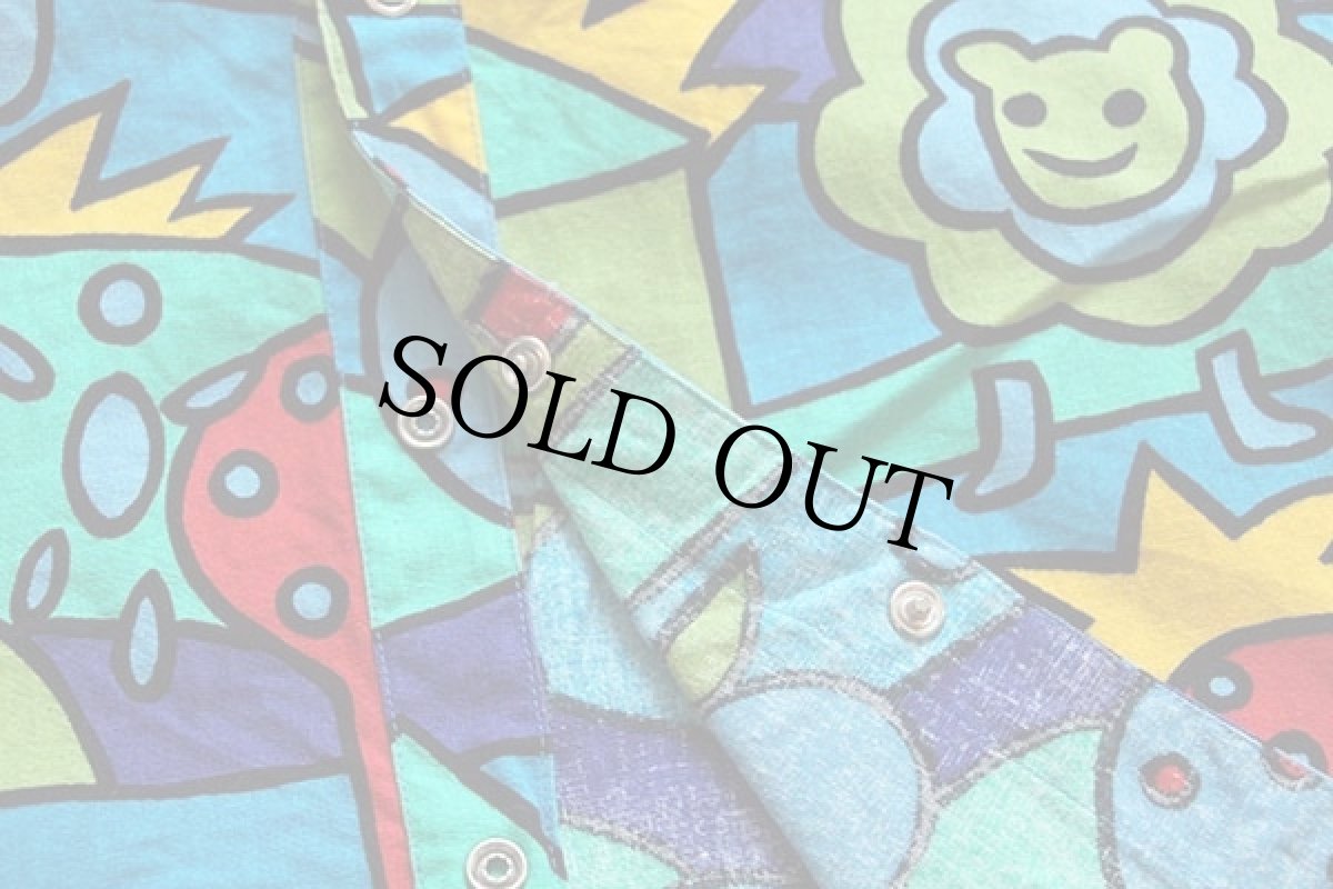 画像5: 80s ADOLFO ポップアート 総柄 染み込みプリント 半袖コットンシャツ&ショートパンツ セットアップ (5)