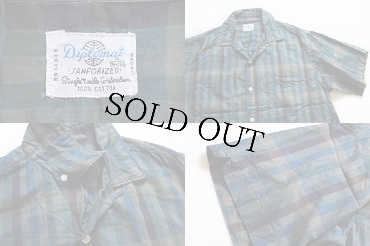 画像3: 60s 日本製 Diplomat チェック 半袖 コットンシャツ M (3)