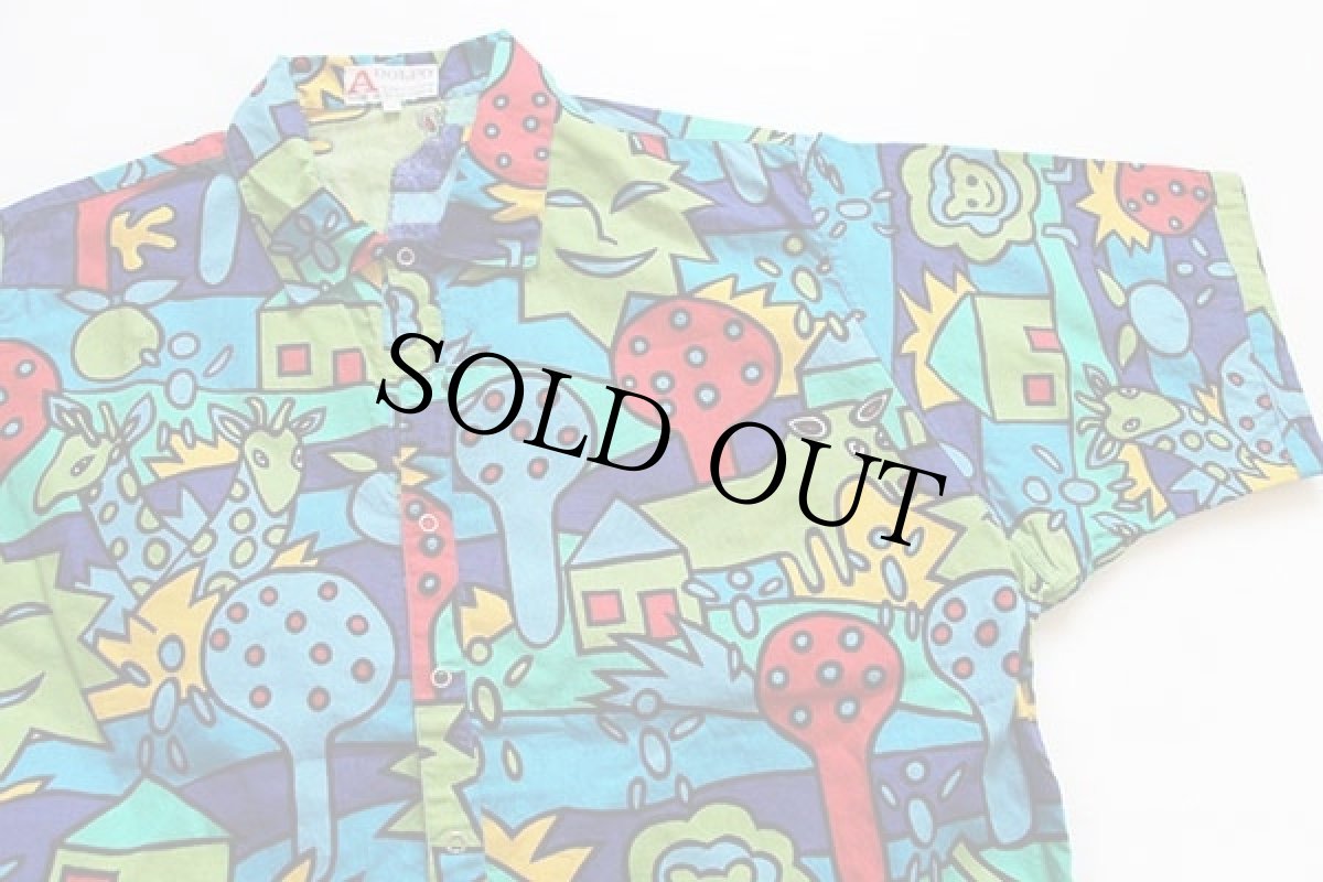 画像3: 80s ADOLFO ポップアート 総柄 染み込みプリント 半袖コットンシャツ&ショートパンツ セットアップ (3)