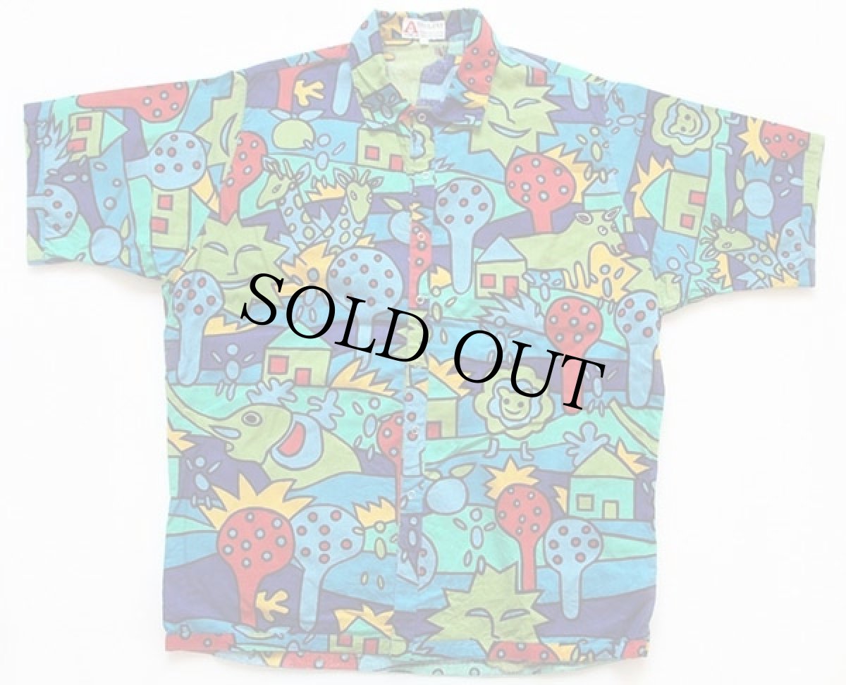 画像2: 80s ADOLFO ポップアート 総柄 染み込みプリント 半袖コットンシャツ&ショートパンツ セットアップ (2)
