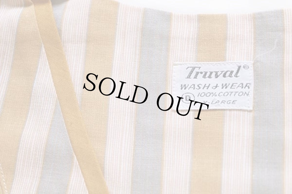 画像4: デッドストック★50s Truval マルチストライプ ノーカラー プルオーバー コットン パジャマ シャツ&パンツ セット XL (4)