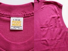 画像3: デッドストック★80s USA製 無地 ノースリーブ ポケットTシャツ ピンク L (3)