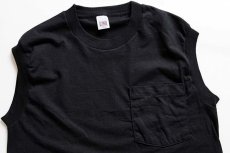 画像1: デッドストック★FRUIT OF THE LOOM 無地 ノースリーブ ポケットTシャツ 黒 M (1)