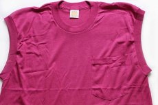 画像1: デッドストック★80s USA製 無地 ノースリーブ ポケットTシャツ ピンク L (1)