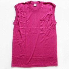 画像2: デッドストック★80s USA製 無地 ノースリーブ ポケットTシャツ ピンク L (2)