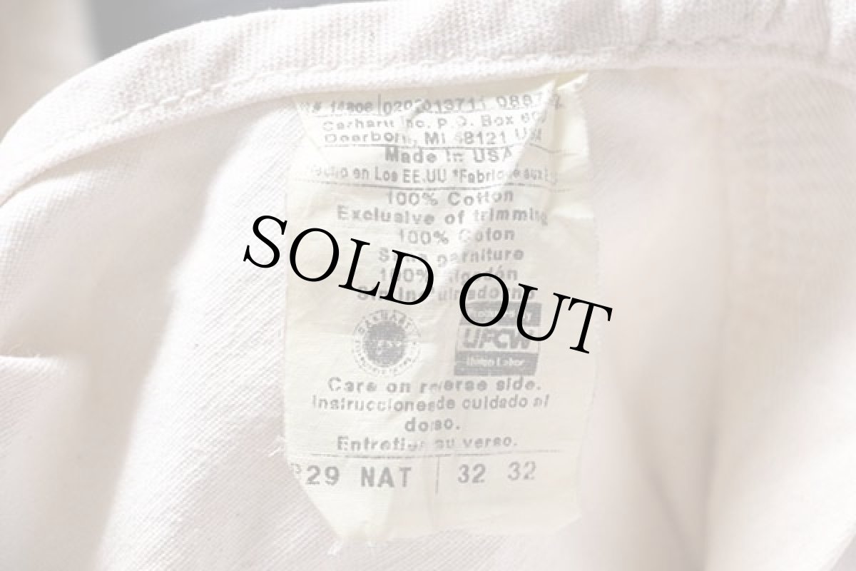 画像3: 90s USA製 carharttカーハート エプロン付き ダブルニー オーバーオール ペンキ飛び 生成り w32 L32 (3)