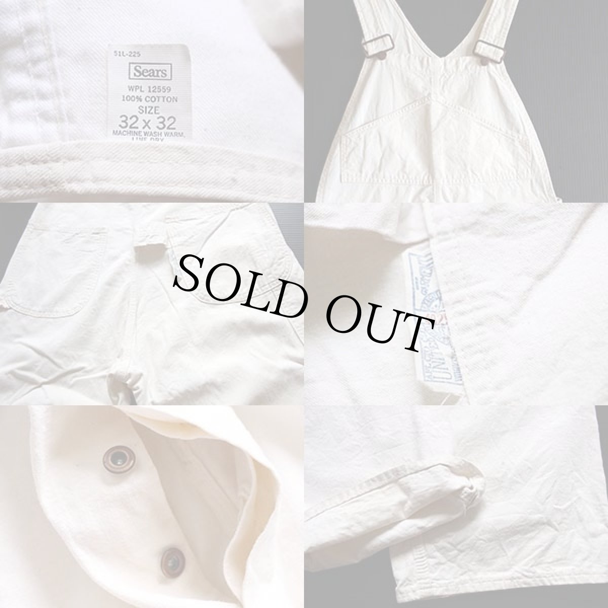 画像3: 70s Sears 山ポケ コットン オーバーオール 生成り w32 L32 (3)